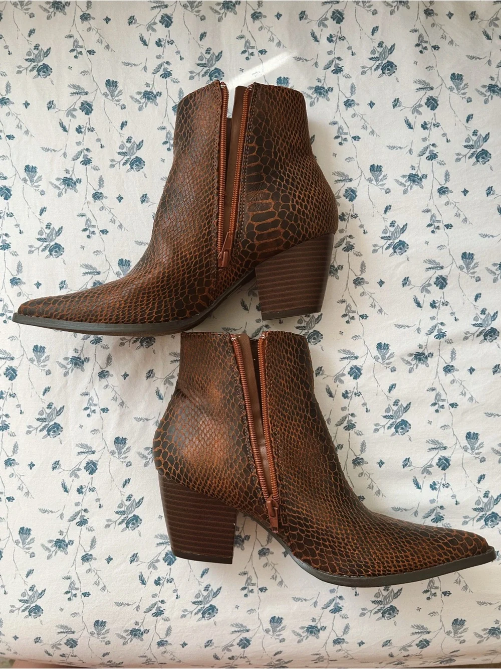 Coconuts by Matisse Brown Snake-Print Pointed Ankle Booties